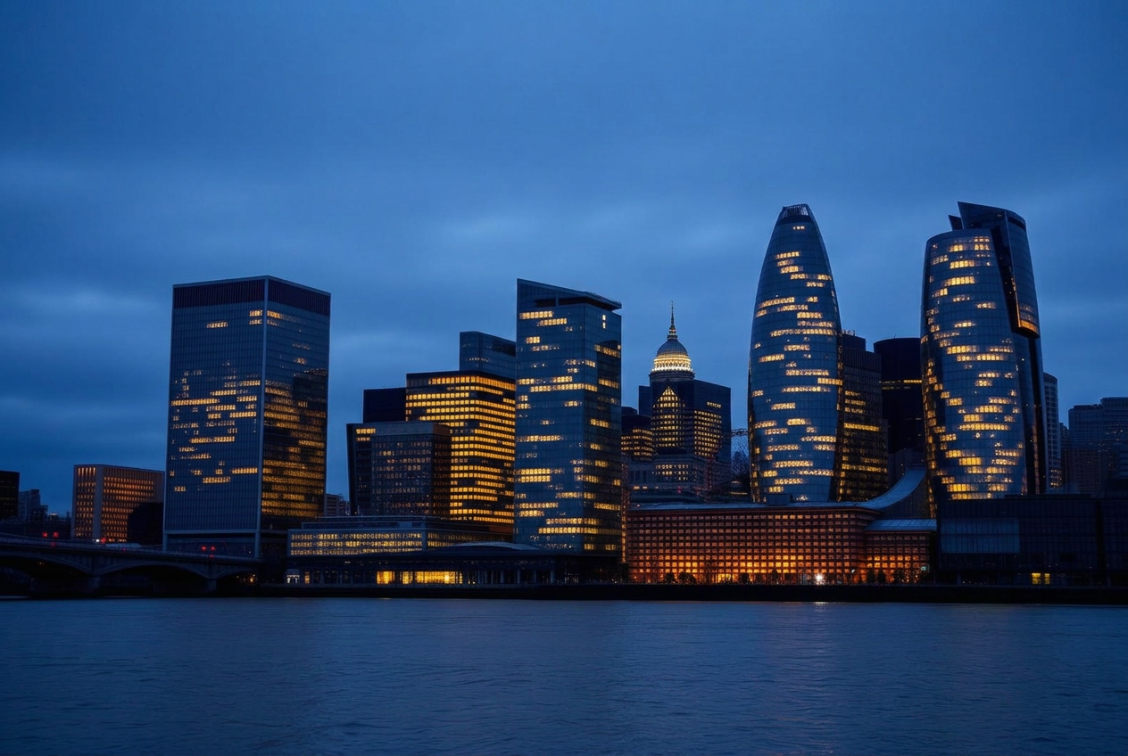 City of London skyline at dusk, home of Highvest Capital's second office